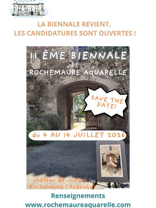 affiche inscription biennale 2026 rochemaure aquarelle