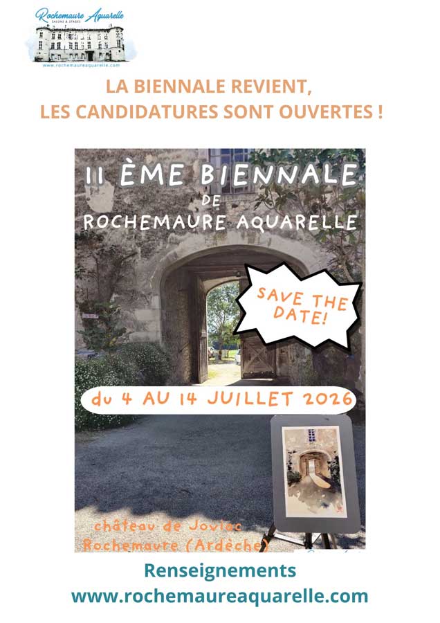 affiche inscription biennale 2026 rochemaure aquarelle